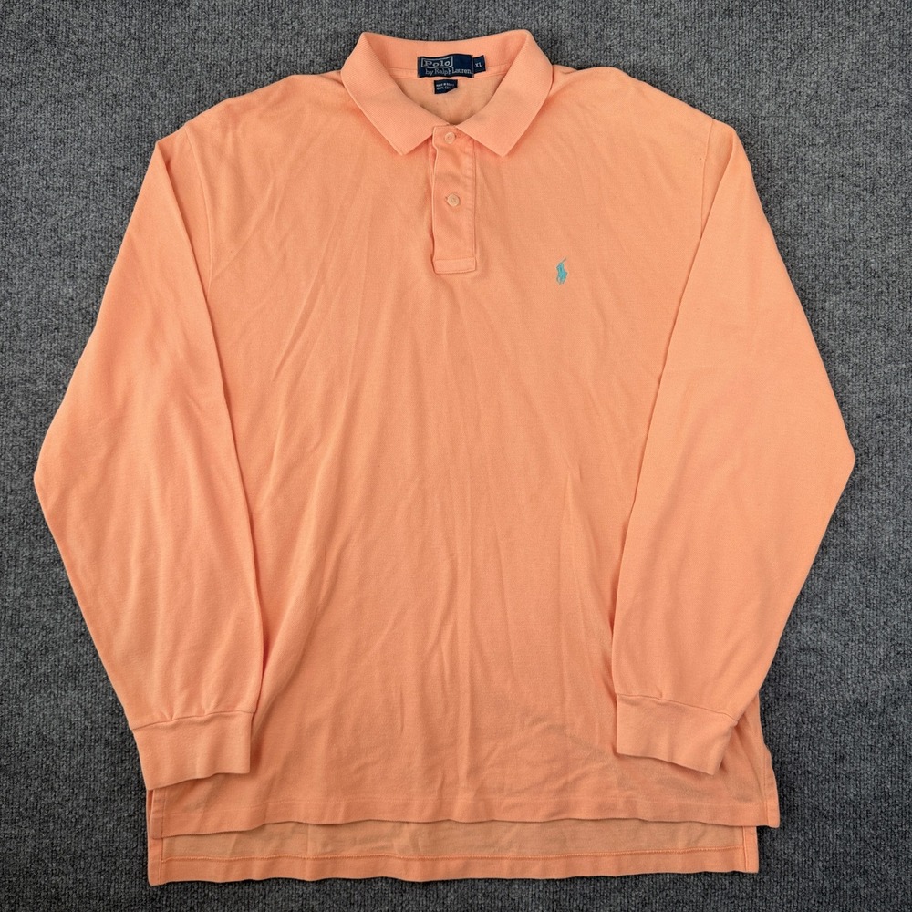 Vintage Polo Ralph Lauren Polo Shirt Mens XL Peach Orange Long Sleeve Pony
